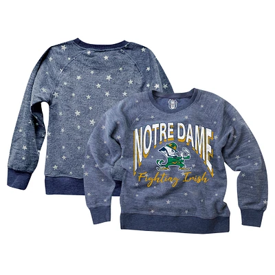 Girls Youth Wes & Willy Navy Notre Dame Fighting Irish Shimmer Star Reverse Fleece Raglan Pullover Sweatshirt