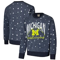 Youth Wes & Willy Navy Michigan Wolverines Shimmer Star Reverse Fleece Raglan Pullover Sweatshirt