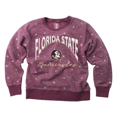 Youth Wes & Willy Garnet Florida State Seminoles Shimmer Star Reverse Fleece Raglan Pullover Sweatshirt