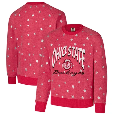 Youth Wes & Willy Scarlet Ohio State Buckeyes Shimmer Star Reverse Fleece Raglan Pullover Sweatshirt