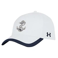 Men's Under Armour  White Navy Midshipmen Sideline Blitzing Accent Adjustable Hat