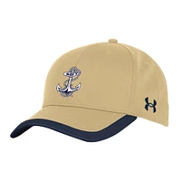 Men's Under Armour  Vegas Gold Navy Midshipmen Sideline Blitzing Accent Flex Hat