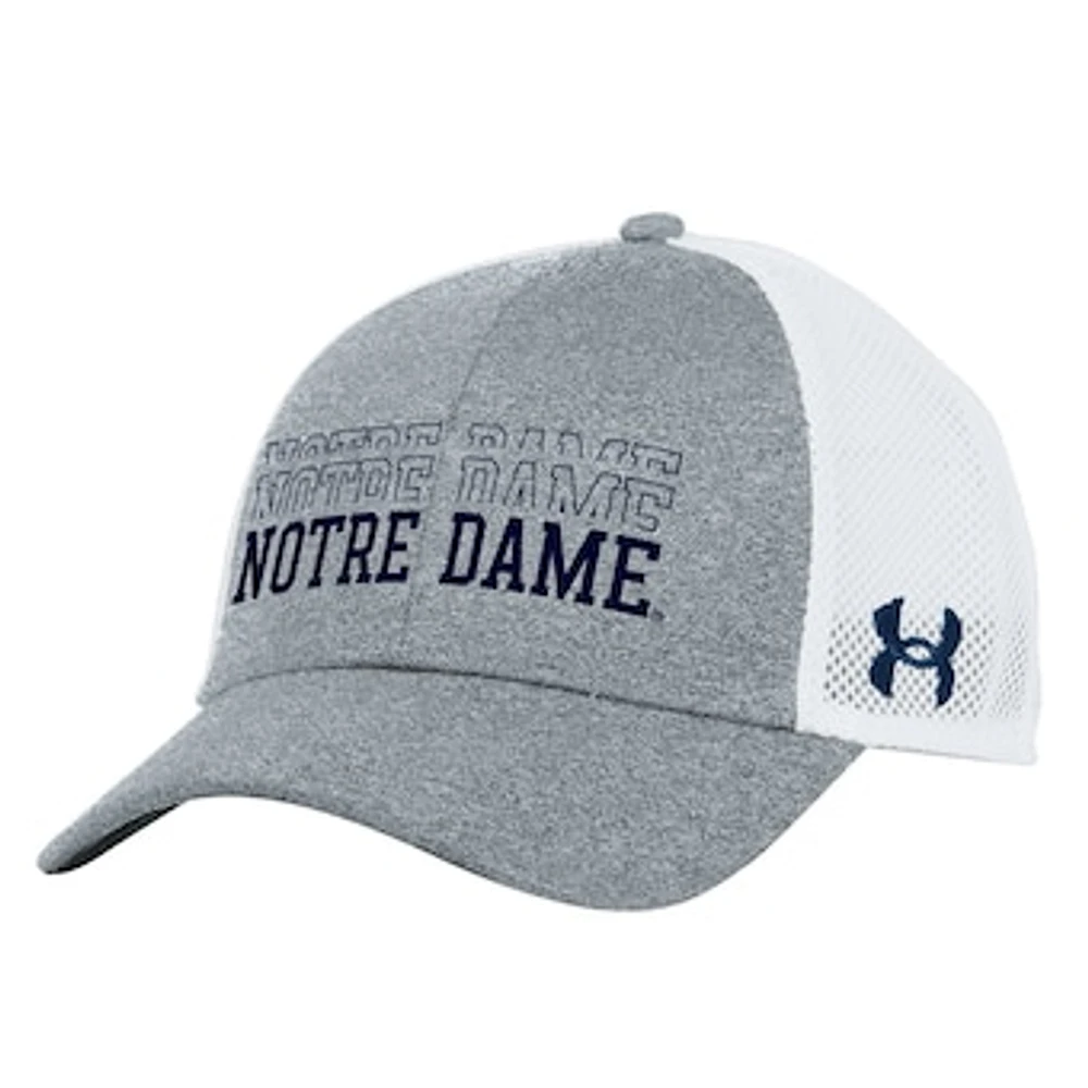 Men's Under Armour  Heather Gray Notre Dame Fighting Irish 2024 Sideline Blitzing Trucker Adjustable Hat