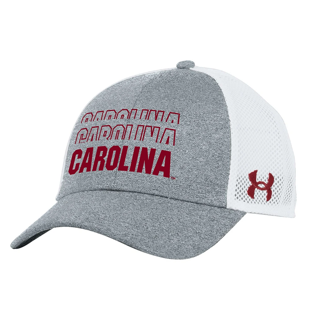 Men's Under Armour  Heather Gray South Carolina Gamecocks 2024 Sideline Blitzing Trucker Adjustable Hat