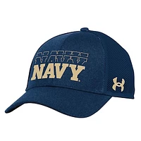 Men's Under Armour  Navy Navy Midshipmen 2024 Sideline Blitzing Trucker Adjustable Hat