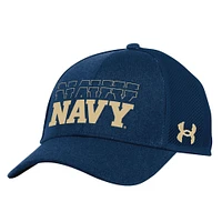 Men's Under Armour  Navy Navy Midshipmen 2024 Sideline Blitzing Trucker Adjustable Hat