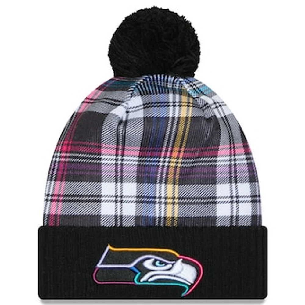 Men's New Era  Black Seattle Seahawks 2024 NFL Crucial Catch Cuffed Knit Hat With Pom