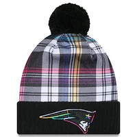 Men's New Era  Black New England Patriots 2024 NFL Crucial Catch Cuffed Knit Hat With Pom