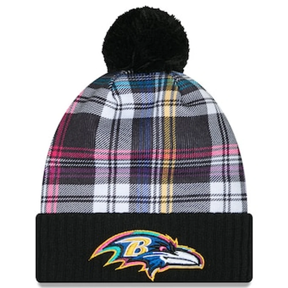 Men's New Era  Black Baltimore Ravens 2024 NFL Crucial Catch Cuffed Knit Hat With Pom