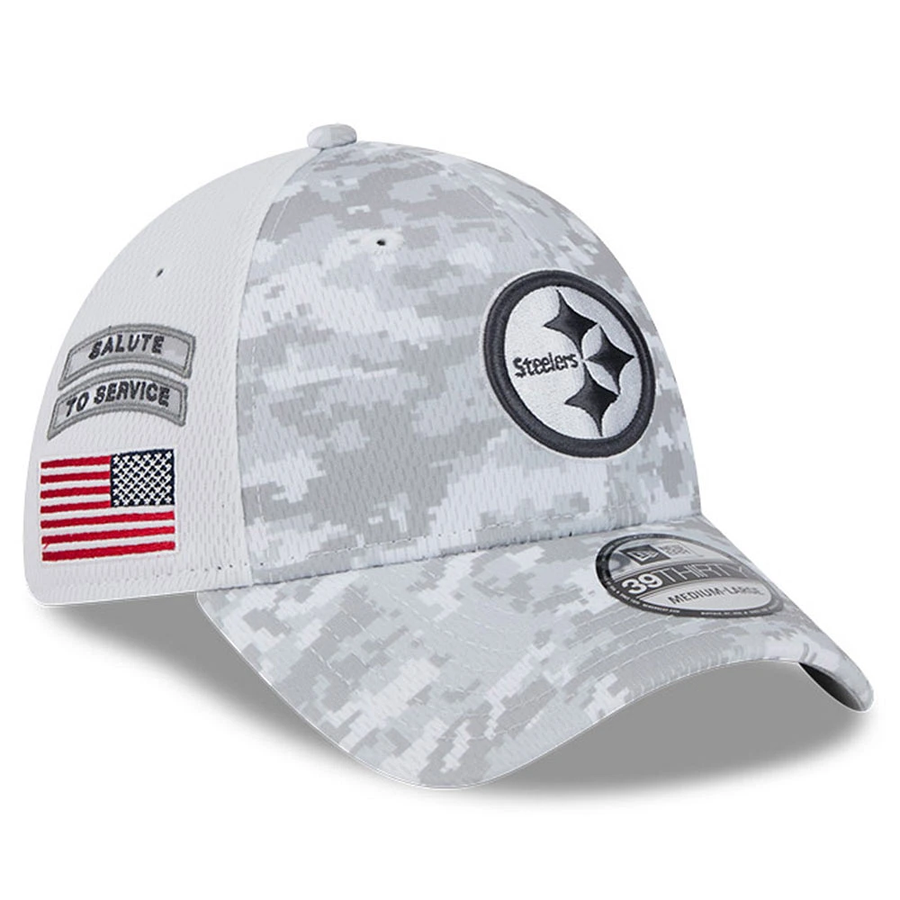 Men's New Era Arctic Camo Pittsburgh Steelers 2024 Salute To Service 39THIRTY Flex Hat