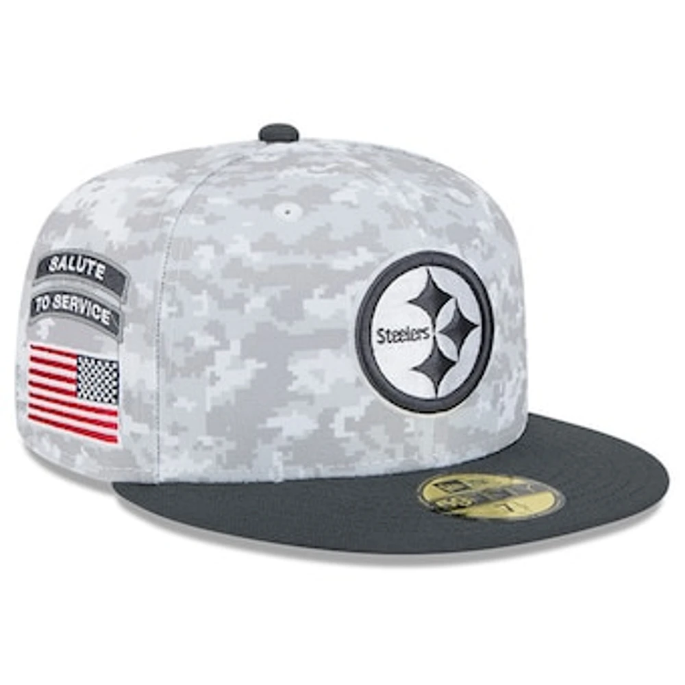 Men's New Era Arctic Camo/Graphite Pittsburgh Steelers 2024 Salute To Service 59FIFTY Fitted Hat