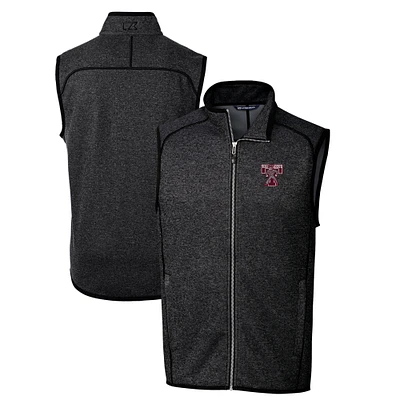 Men's Cutter & Buck Heather Charcoal Texas A&M Aggies Big Tall Mainsail Sweater-Knit Full-Zip Vest