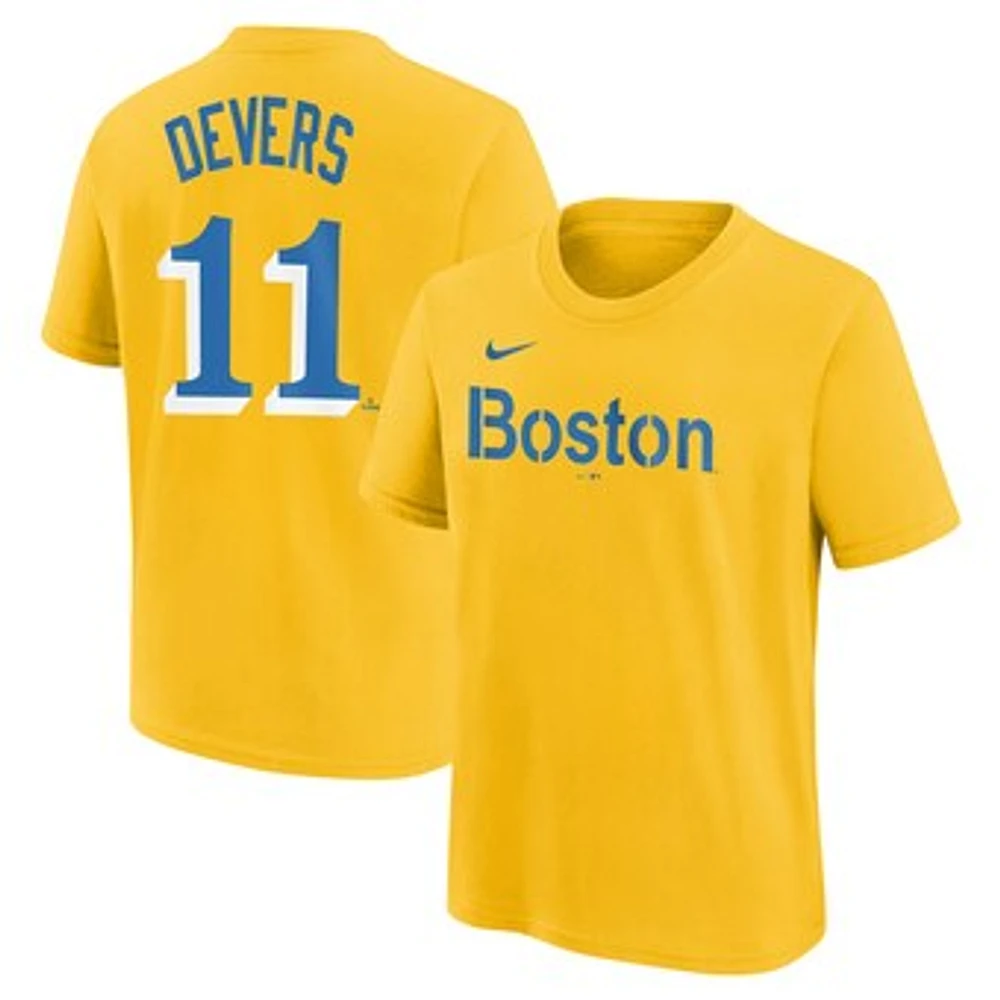 Youth Nike Rafael Devers Gold Boston Red Sox Fuse City Connect Name & Number T-Shirt