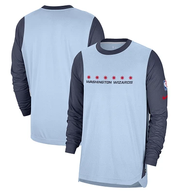 Men's Nike Light Blue Washington Wizards 2024/25 City Edition Authentic Pregame Performance Long Sleeve Shooting T-Shirt