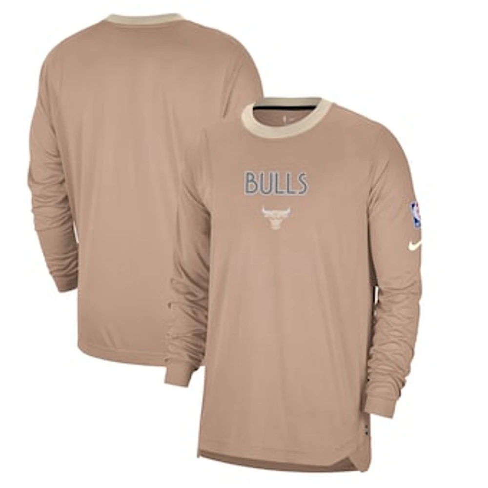 Men's Nike Tan Chicago Bulls 2024/25 City Edition Authentic Pregame Performance Long Sleeve Shooting T-Shirt