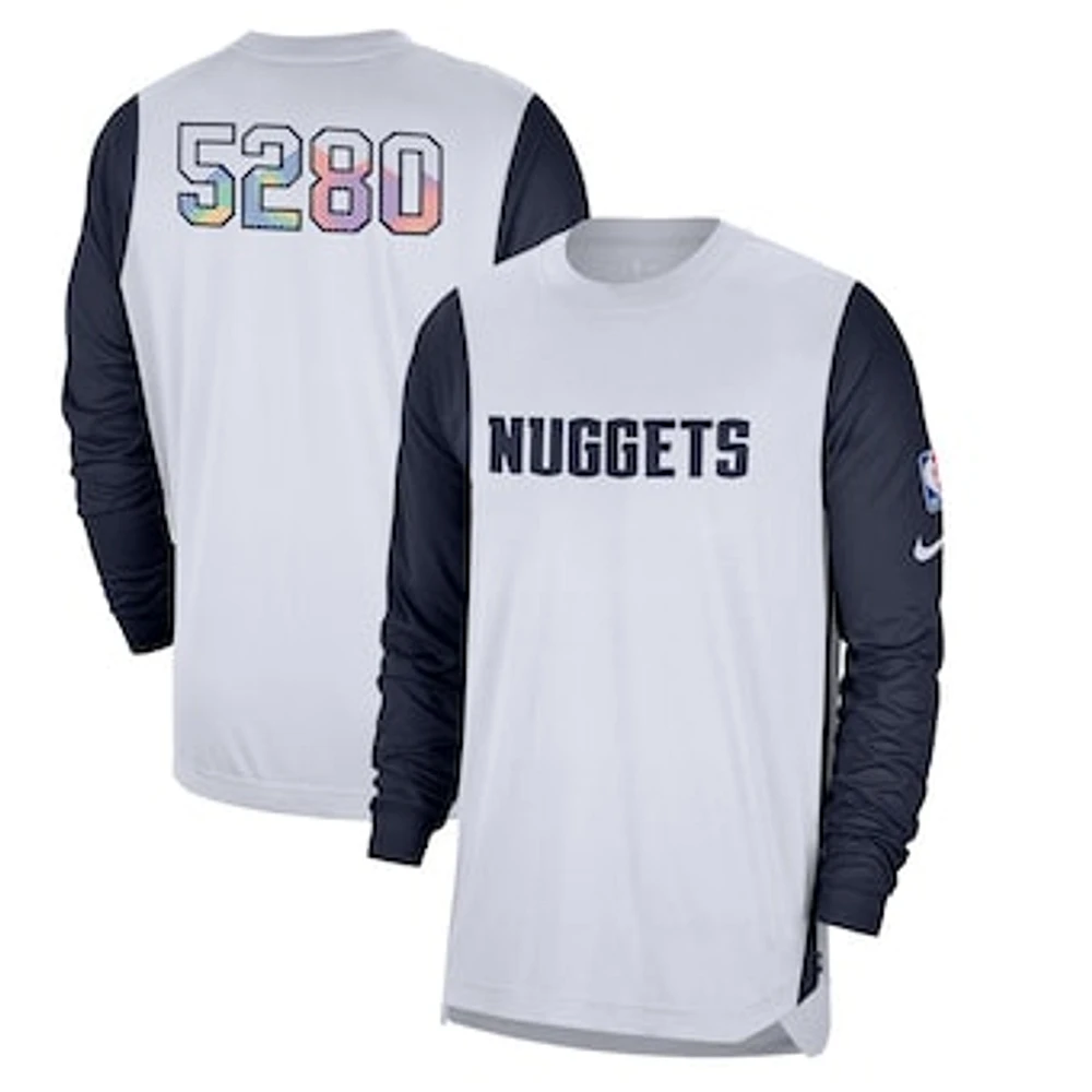 Men's Nike White Denver Nuggets 2024/25 City Edition Authentic Pregame Performance Long Sleeve Shooting T-Shirt