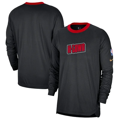 Men's Nike Black/Red Houston Rockets 2024/25 City Edition Authentic Pregame Performance Long Sleeve Shooting T-Shirt