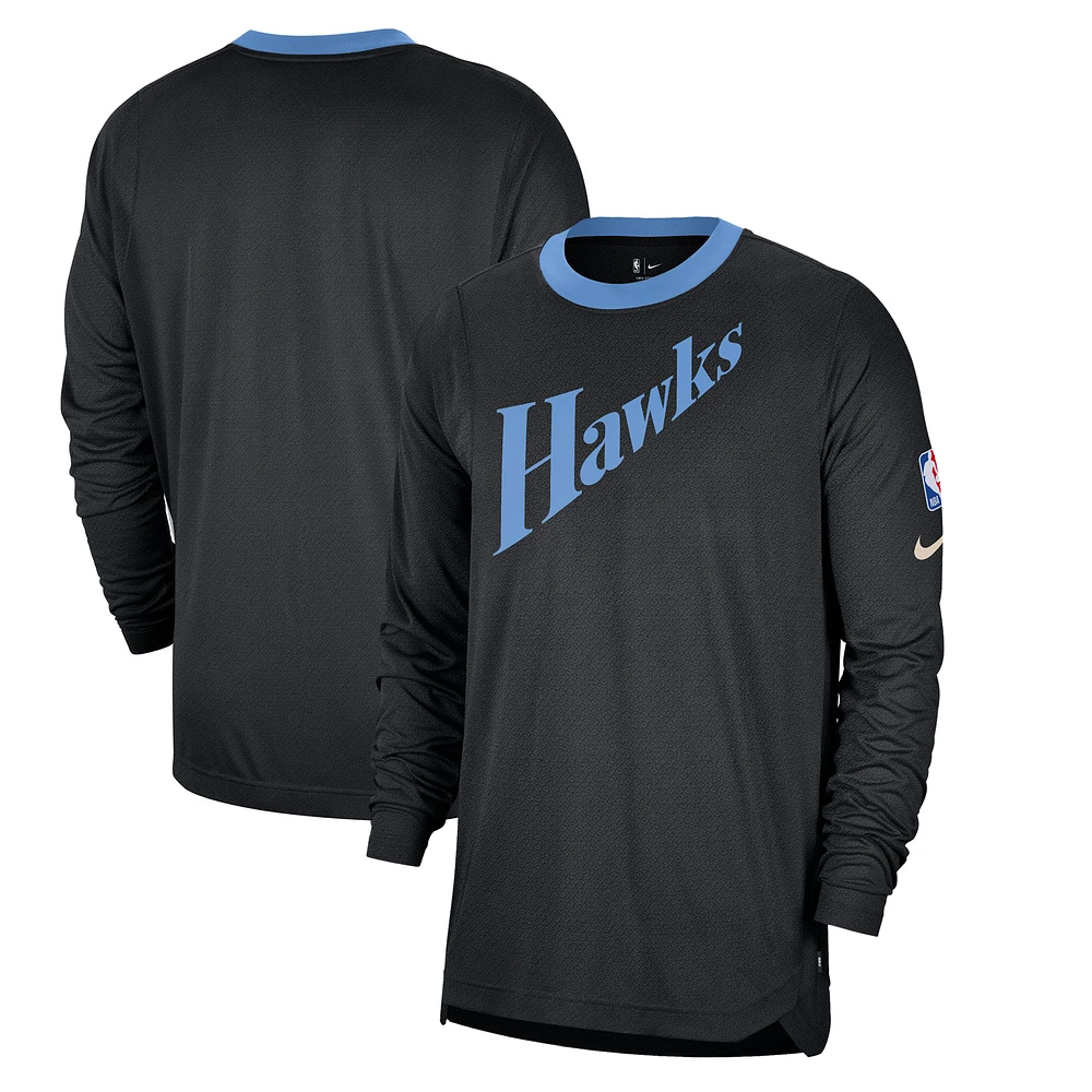 Men's Nike Black Atlanta Hawks 2024/25 City Edition Authentic Pregame Performance Long Sleeve Shooting T-Shirt