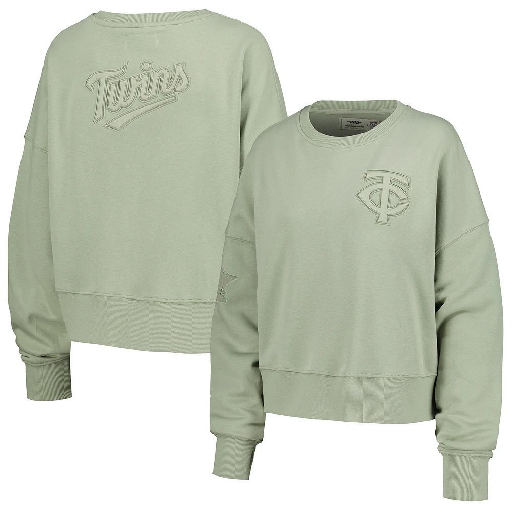 Women's Pro Standard Green Minnesota Twins Neutral Oversized Boxy Cropped Pullover Sweatshirt