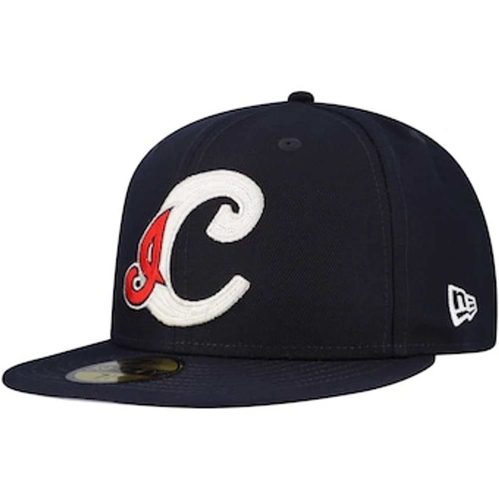 Men's New Era Navy Cleveland Indians Cooperstown Collection Duo Logo 2.0 59FIFTY Fitted Hat