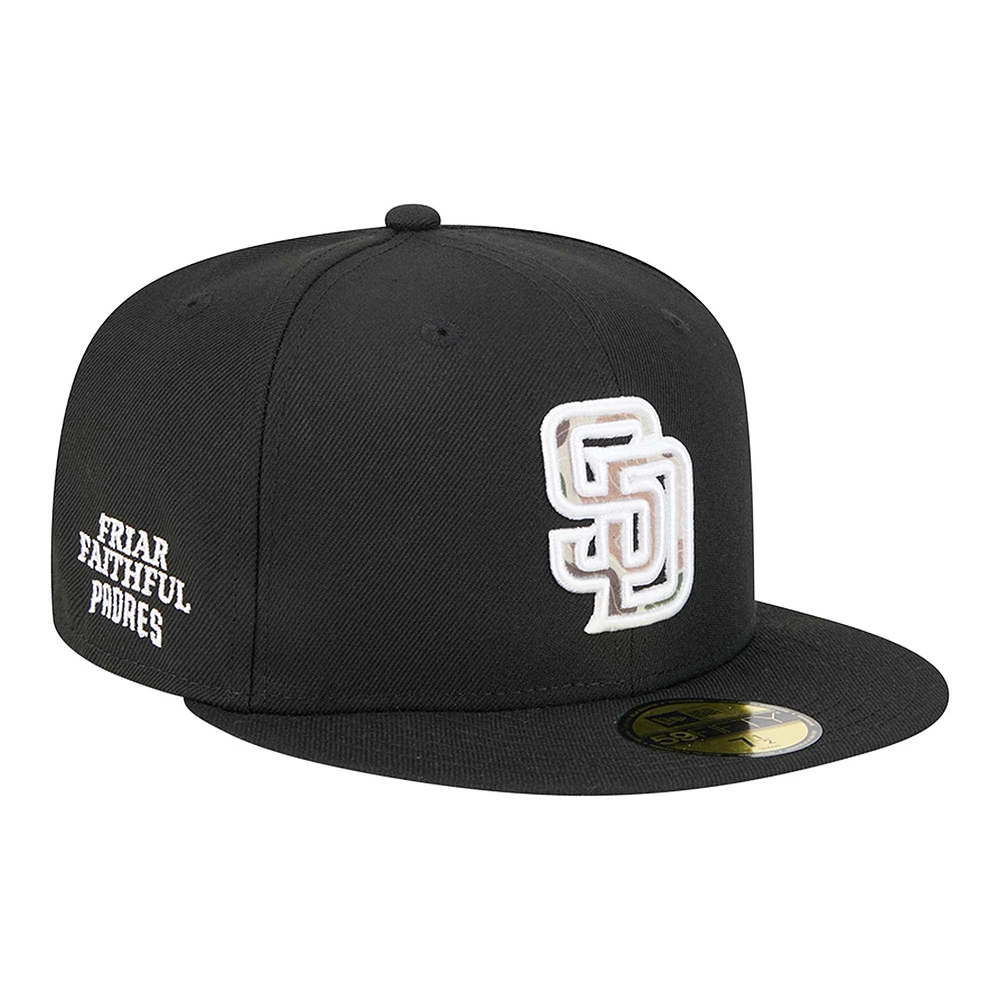 Men's New Era Black San Diego Padres Troop Chant Camo Undervisor 59FIFTY Fitted Hat