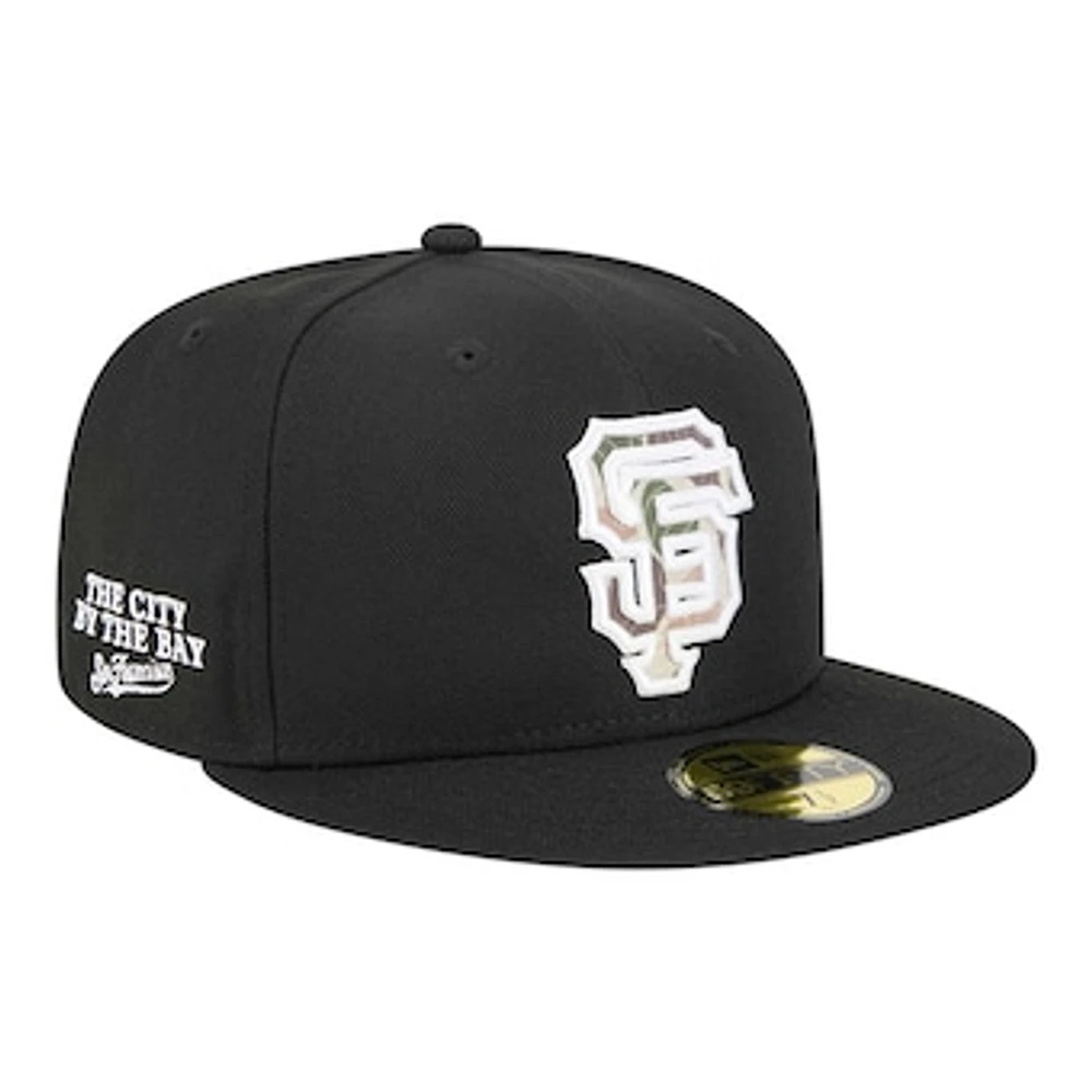 Men's New Era Black San Francisco Giants Troop Chant Camo Undervisor 59FIFTY Fitted Hat