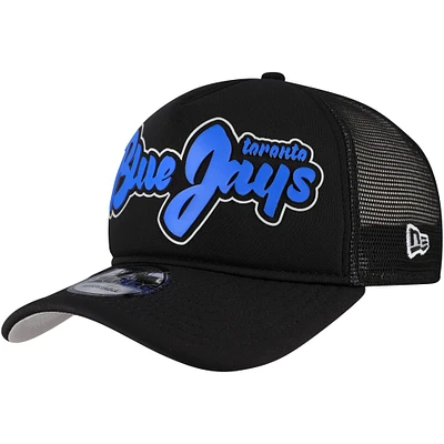 Men's New Era Black Toronto Blue Jays Retro Bold A-Frame Trucker 9FORTY Adjustable Hat