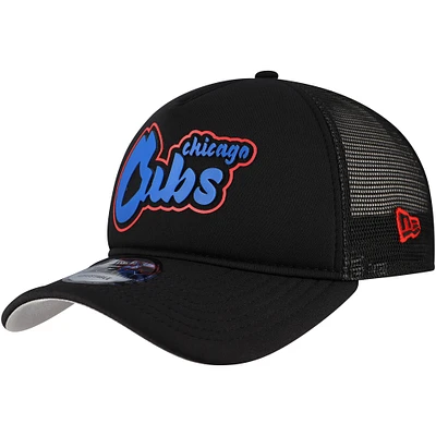 Men's New Era Black Chicago Cubs Retro Bold A-Frame Trucker 9FORTY Adjustable Hat