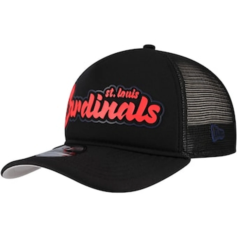 Men's New Era Black St. Louis Cardinals Retro Bold A-Frame Trucker 9FORTY Adjustable Hat