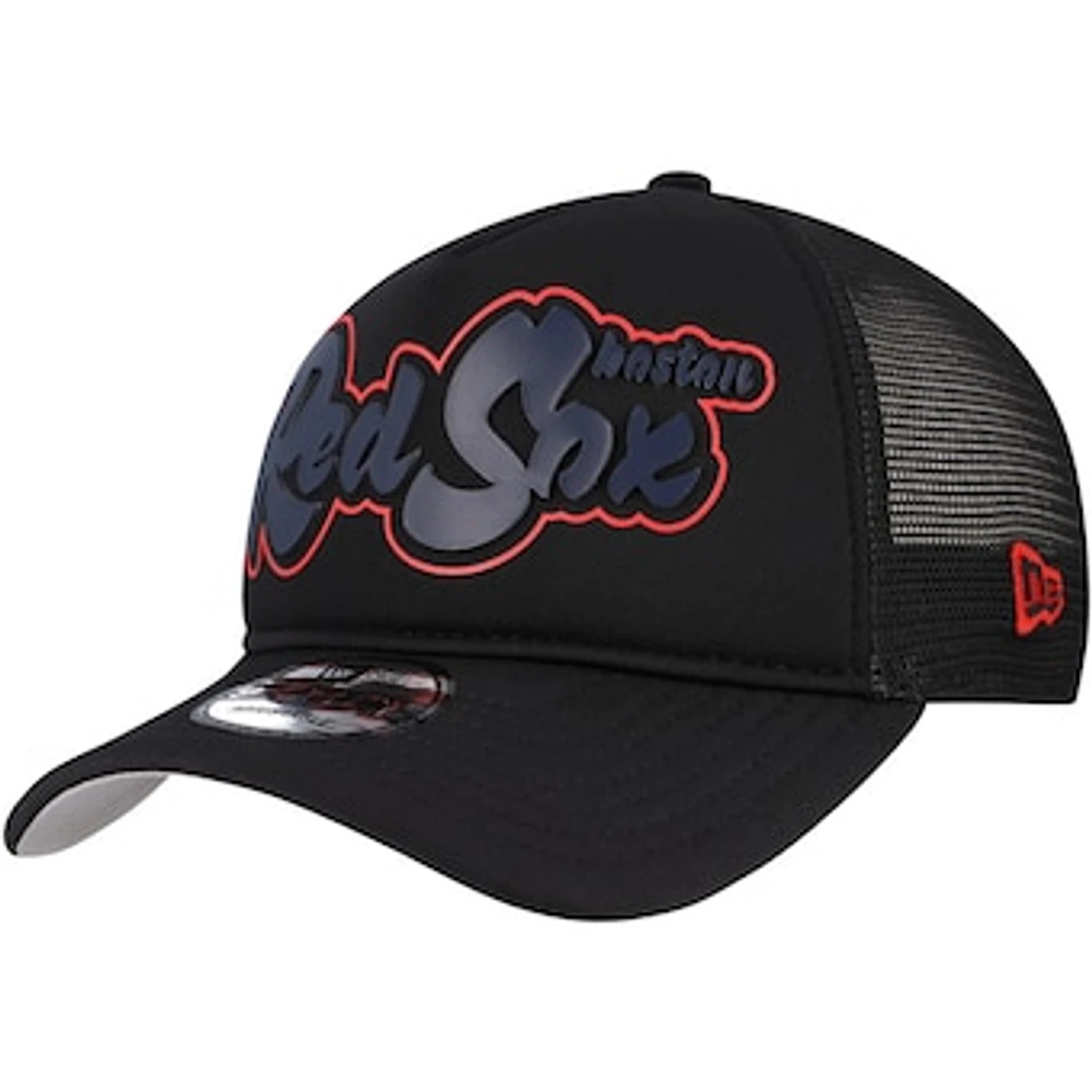 Men's New Era Black Boston Red Sox Retro Bold A-Frame Trucker 9FORTY Adjustable Hat