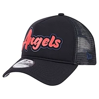 Men's New Era Black Los Angeles Angels Retro Bold A-Frame Trucker 9FORTY Adjustable Hat