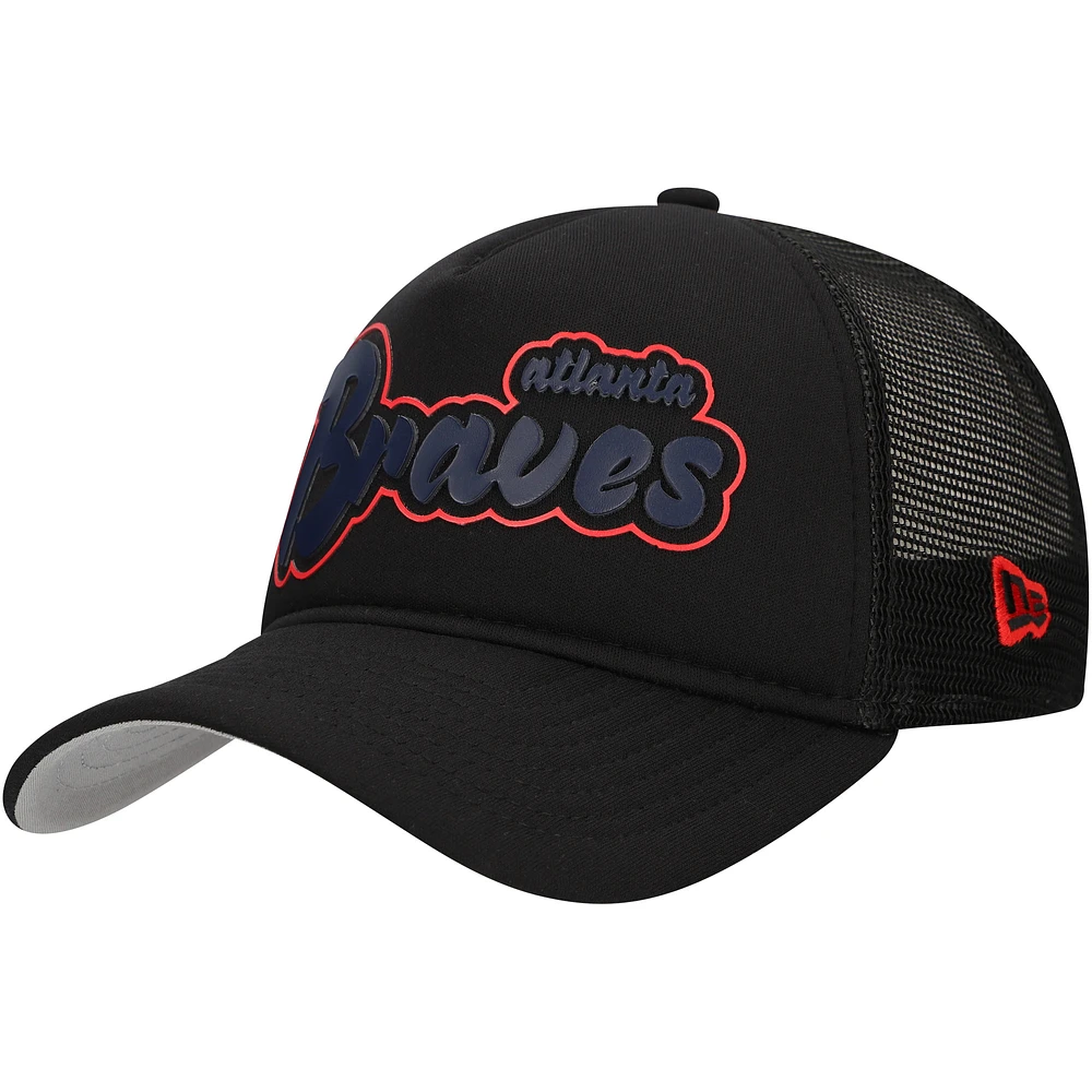 Men's New Era Black Atlanta Braves Retro Bold A-Frame Trucker 9FORTY Adjustable Hat