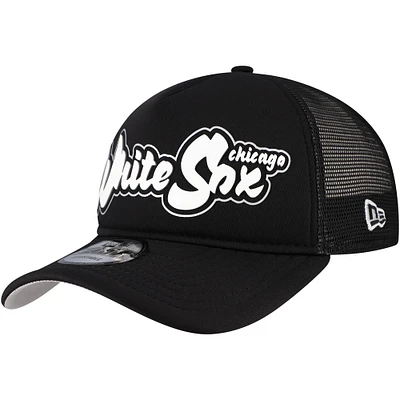 Men's New Era Black Chicago White Sox Retro Bold A-Frame Trucker 9FORTY Adjustable Hat