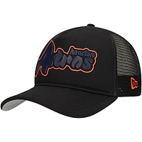 Men's New Era Black Houston Astros Retro Bold A-Frame Trucker 9FORTY Adjustable Hat