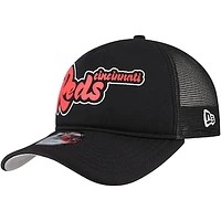 Men's New Era Black Cincinnati Reds Retro Bold A-Frame Trucker 9FORTY Adjustable Hat