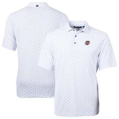 Men's Cutter & Buck  White UMass Minutemen Virtue Eco Pique Tile Print Recycled Polo