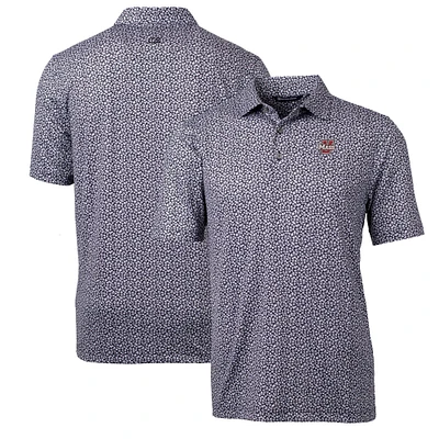 Men's Cutter & Buck  Black UMass Minutemen Pike Magnolia Print Stretch Polo