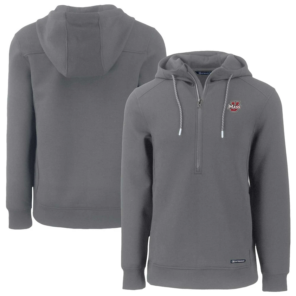 Men's Cutter & Buck Gray UMass Minutemen Roam Eco Half-Zip Pullover Hoodie