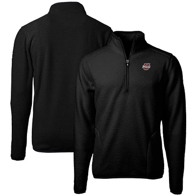 Men's Cutter & Buck  Black UMass Minutemen Cascade Eco Sherpa Fleece Quarter-Zip Pullover Jacket