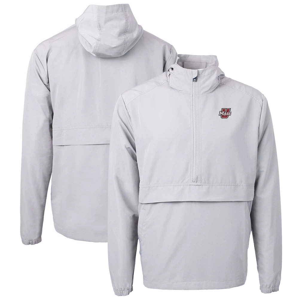 Men's Cutter & Buck Gray UMass Minutemen Charter Eco Recycled Half-Zip Anorak Jacket
