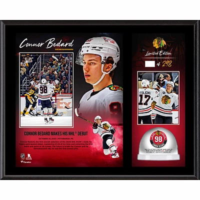 Connor Bedard Chicago Blackhawks NHL Debut 12" x 15" Sublimated Plaque with Game-Used Ice from Debut Game - Limited Edition of 298