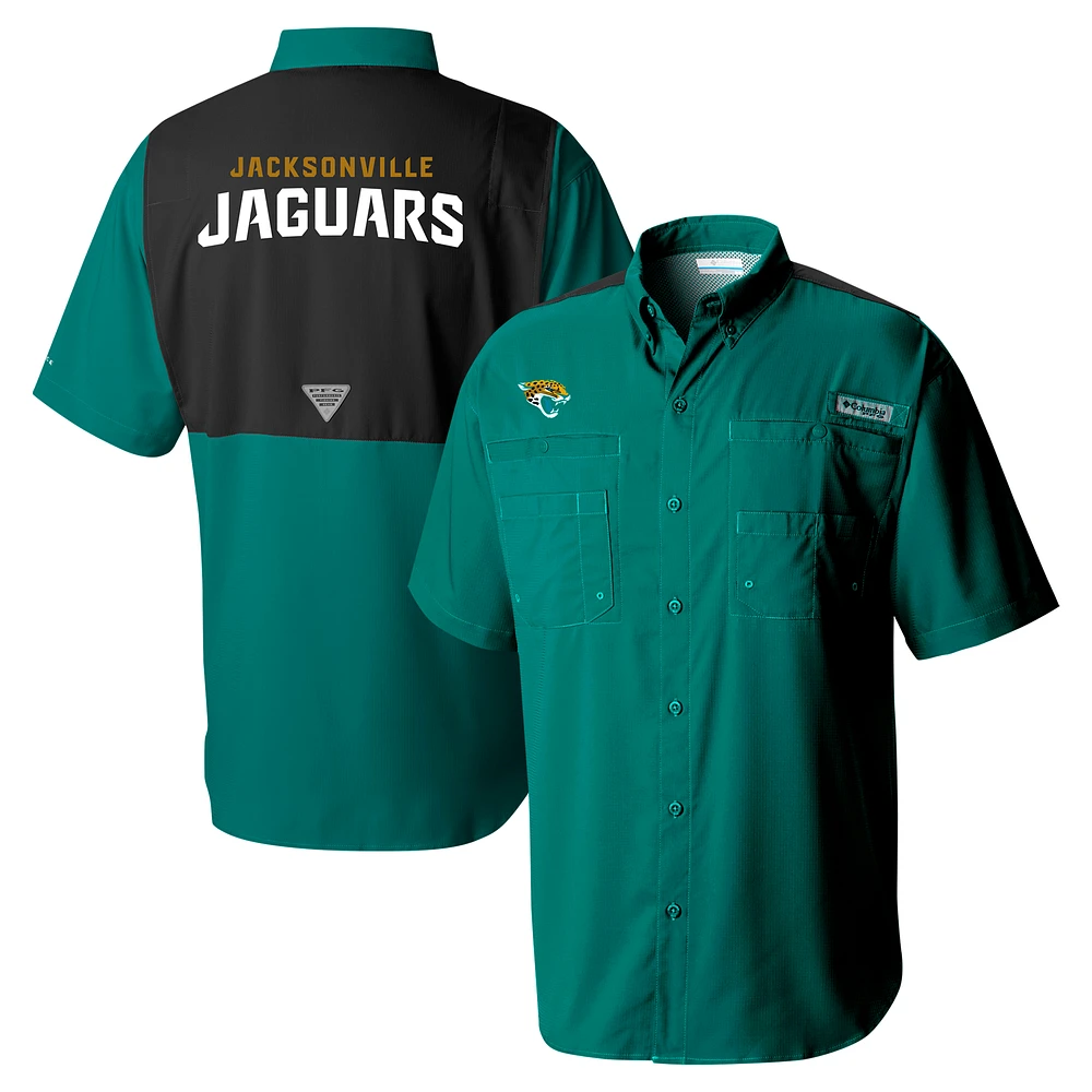 Men's Columbia  Green Jacksonville Jaguars Tamiami Color Block Omni-Shade Button-Down Shirt