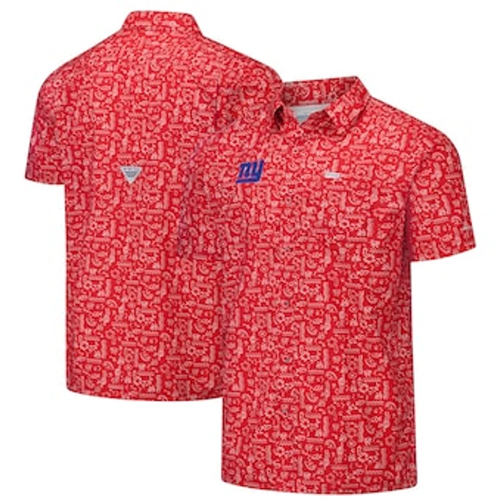 Men's Columbia PFG Red New York Giants Super Slack Tide Omni-Wick Button-Up Shirt