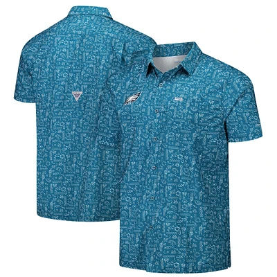 Men's Columbia PFG Green Philadelphia Eagles Super Slack Tide Omni-Wick Button-Up Shirt