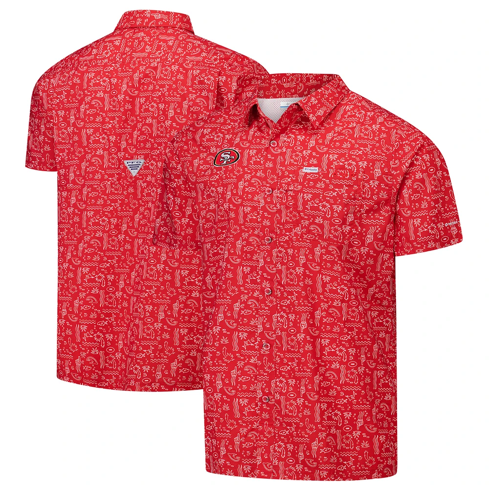 Men's Columbia PFG Red San Francisco 49ers Super Slack Tide Omni-Wick Button-Up Shirt