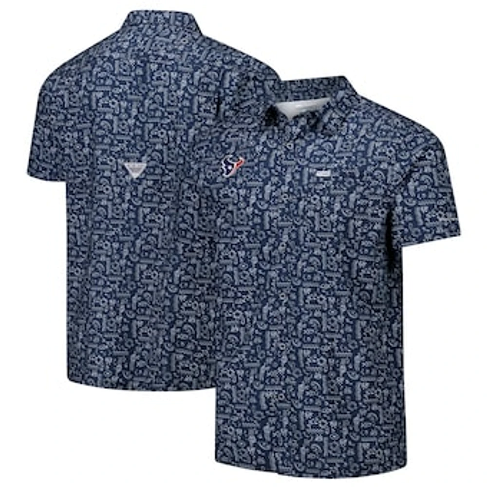 Men's Columbia PFG Navy Houston Texans Super Slack Tide Omni-Wick Button-Up Shirt