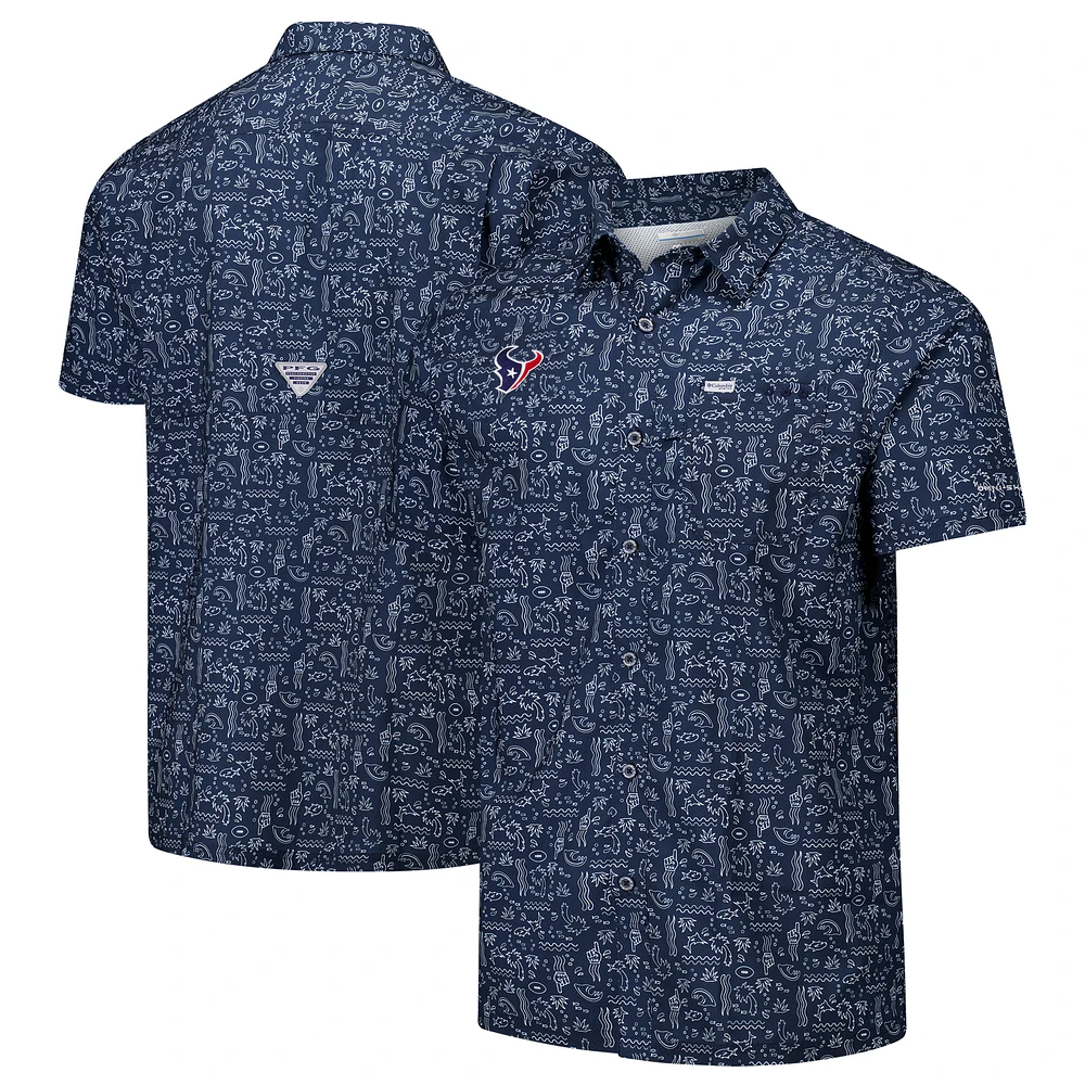 Men's Columbia PFG Navy Houston Texans Super Slack Tide Omni-Wick Button-Up Shirt