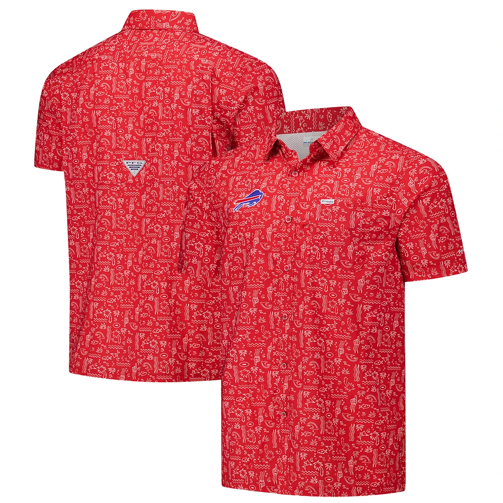 Men's Columbia PFG Red Buffalo Bills Super Slack Tide Omni-Wick Button-Up Shirt