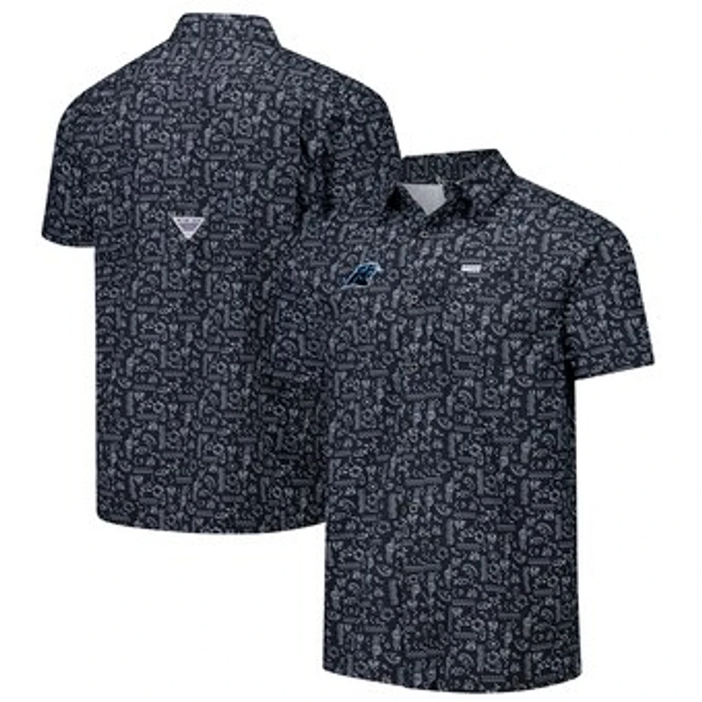 Men's Columbia PFG Black Carolina Panthers Super Slack Tide Omni-Wick Button-Up Shirt