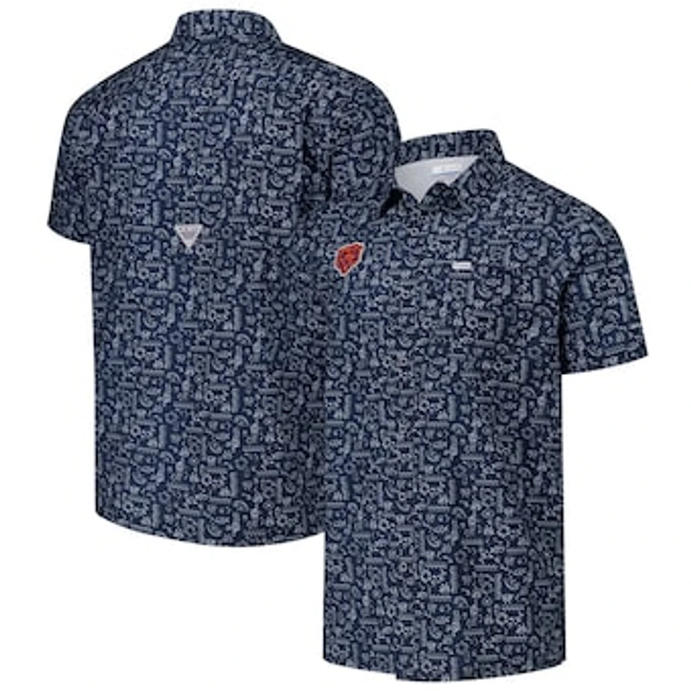 Men's Columbia PFG Navy Chicago Bears Super Slack Tide Omni-Wick Button-Up Shirt